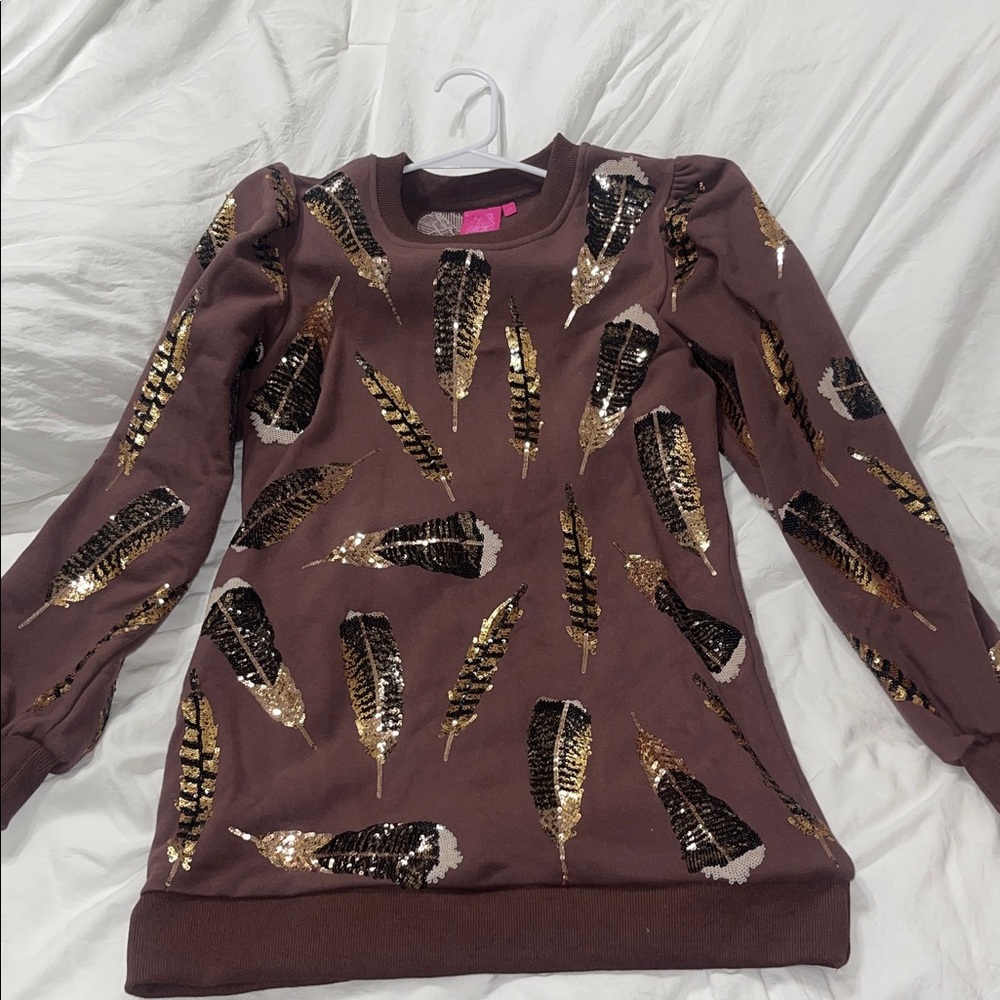 QUEEN OF SPARKLES Brown Turkey Feather Dress